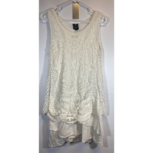 Le Marais Dresses & Skirts - Le Marais Women's M White Sleeveless Ruffled Lace Mesh Italy Dress Crochet D20